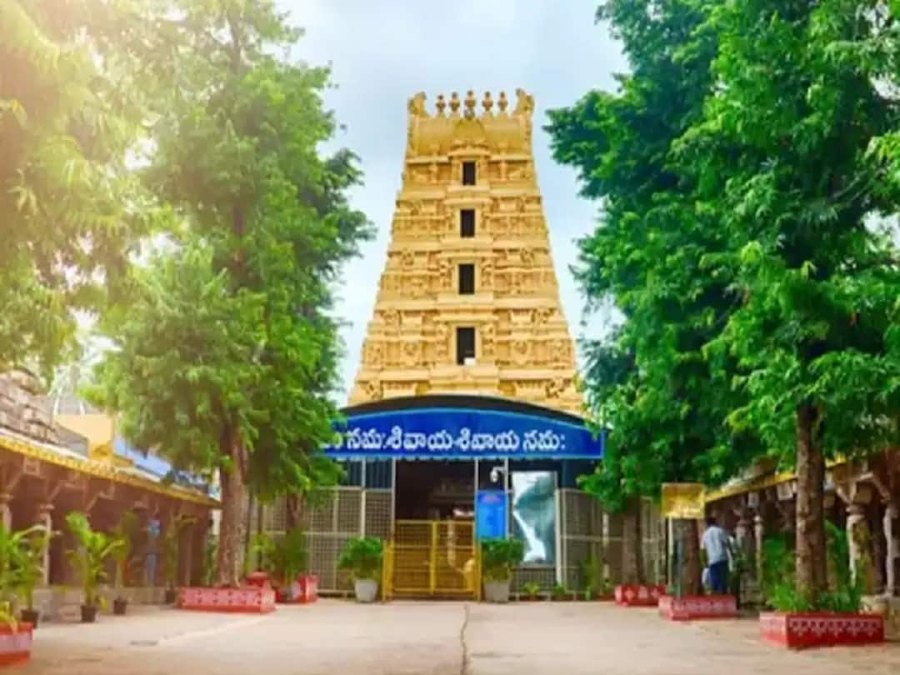 Golden entrance gopuram of Mallikarjuna Temple in Srisailam