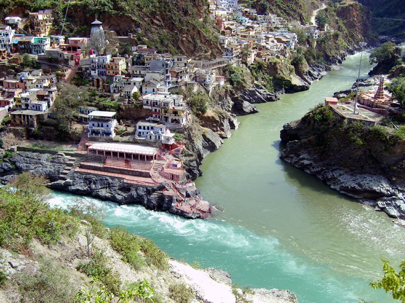 Devprayag town at the sacred river confluence